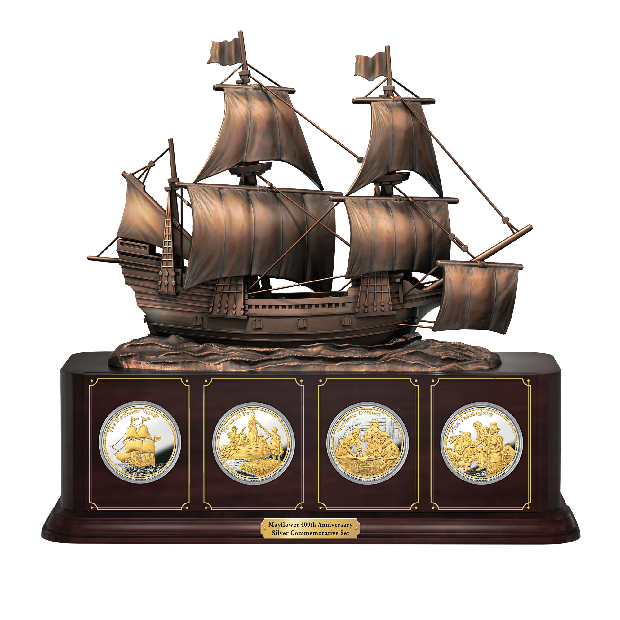 The Mayflower 400th Anniversary Silver Bullion Commemorative Set 6699 0029 a display