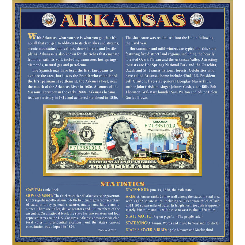 The United States Enhanced Two Dollar Bill Collection 6448 0031 a Arkansas