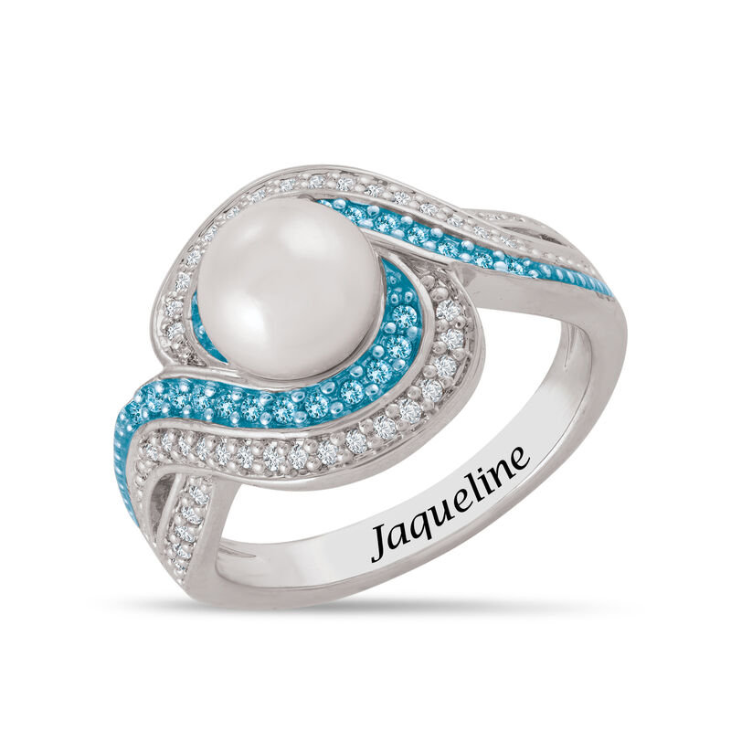 Personalized Pearl Birthstone Swirl Ring 11064 0018 l december