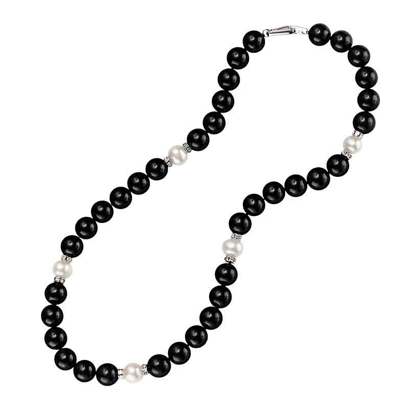 14k Gold Pearl Onyx Necklace Earrings