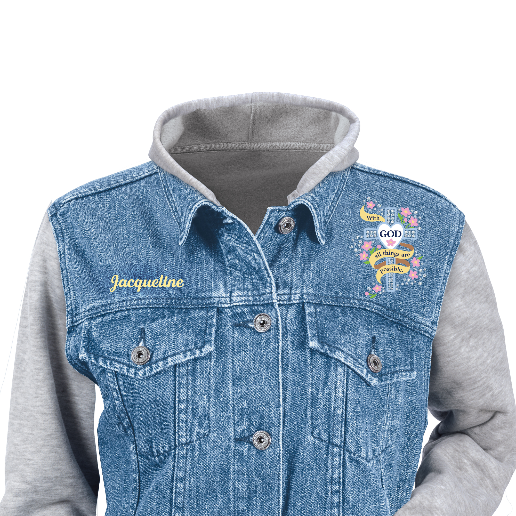 With God All Things Are Possible Personalized Denim Vested Hoodie 10506 0016 a main