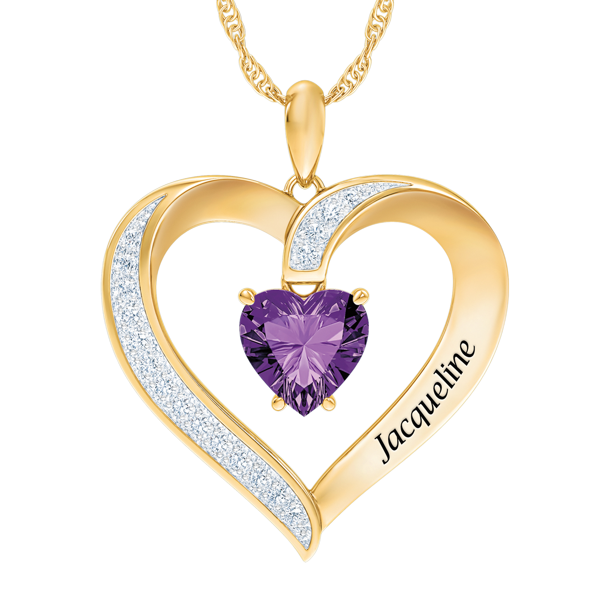 My Daughter I Love You Personalized Amethyst and Diamond Pendant 2701 0057 a main
